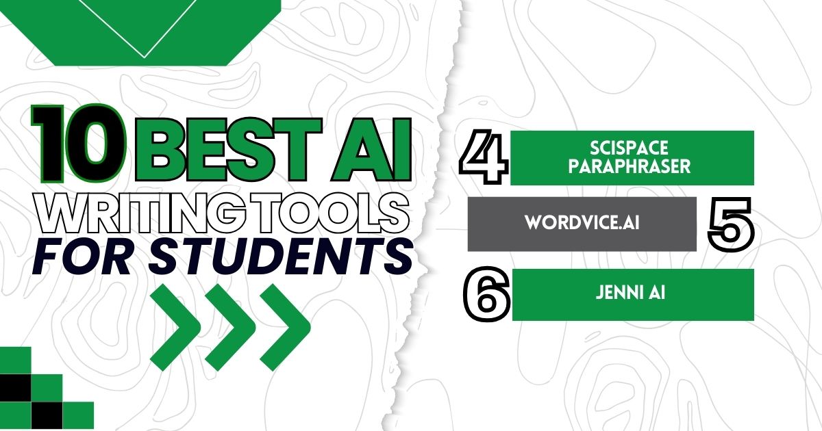 Top AI writing tools for students: SciSpace Paraphraser, Wordvice.ai, and Jenni AI for assistance.