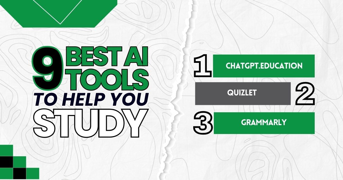 9 Best AI Tools to Help You Study' with top three: Exam Coaches, Quizlet, Grammarly.